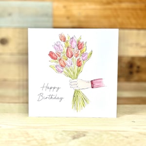 Personalised Tulips Flowers Birthday Card | women birthday card, handmade card for mother, bday card for her, tulip flower bouquet, friend
