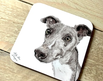 Blue Whippet Coaster | whippet owner gift, sighthound, greyhound dog gift, italian greyhound, house moving gift, new dog gift, whippet
