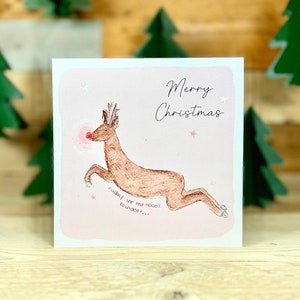 Personalisierte Rentier-Weihnachtskarte | Weihnachtskarte, Weihnachtskarte rote Nase, rote Nase Rentier, Weihnachtskarte, Enkelin