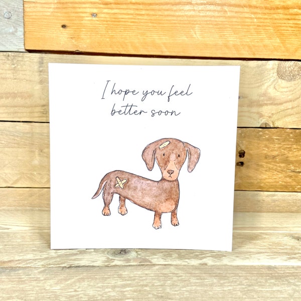 Sausage Dog Get Well Soon Card | get well soon card, well wishes, first aid, feel better, dachshund greetings, recovery card, funny get well