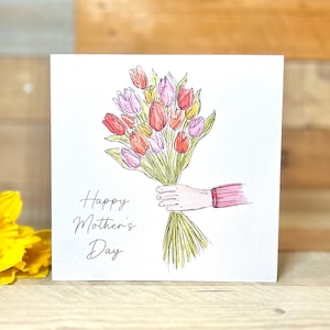 Personalisierte Tulpen Muttertagskarte | handgemachte Muttertagskarten, Karten für Mütter, Frühlingsblumen, Blumenmuttertagskarte, Tulpen