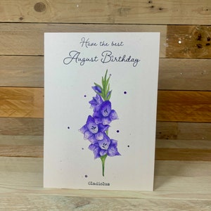 Personalised August Birthday Card | birth month flower, august birthday, august birth flower, gladiolus, for bestie, women&#39;s birthday card