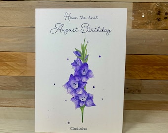Personalised August Birthday Card | birth month flower, august birthday, august birth flower, gladiolus, for bestie, women's birthday card