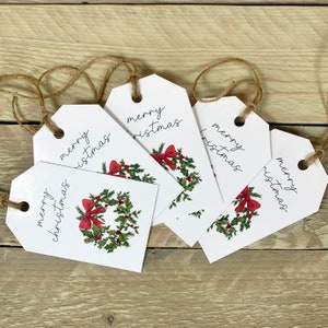 Etiquettes de Noël pour couronne | étiquette de Noël aquarelle, étiquettes joyeux Noël, étiquettes cadeaux pour elle, étiquettes de Noël traditionnelles, bel emballage