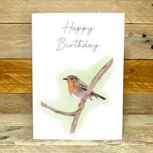 Personalised Robin Birthday Card | wildlife card, robin red breast, robin watercolour, bird lover, nature birthday card, bird birthday card