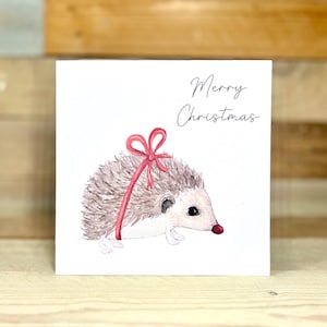 de Noël personnalisée en forme de hérisson | carte de Noël faite main, cartes de Noël aquarelles, cartes de Noël pour elle, carte minimaliste