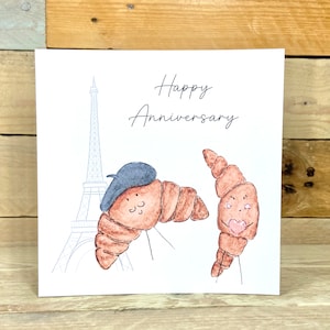 Personalisierte Croissant Jubiläums Karte | für Freund, für Freundin, Croissant, französische Karte, lustige Jubiläumskarte, lustige Jubiläumskarte