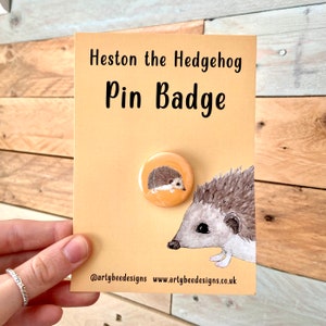 Hedgehog Pin Badge | hedgehog lover, hedgehog button badge, button badge, cute hedgehog hedgehog art, British Wildlife, hedgehog gift