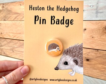 Hedgehog Pin Badge | hedgehog lover, hedgehog button badge, button badge, cute hedgehog hedgehog art, British Wildlife, hedgehog gift