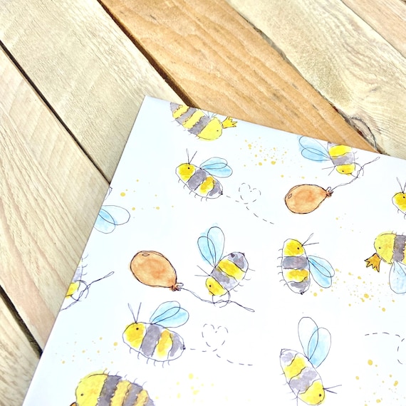 Bee Wrapping Paper | gift wrap for her, fun wrapping paper, individual sheets, bumble bee gift wrap, gift wrap, folded gift wrap, birthday