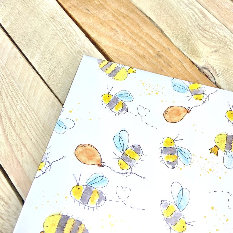 Bee Wrapping Paper | gift wrap for her, fun wrapping paper, individual sheets, bumble bee gift wrap, gift wrap, folded gift wrap, birthday image 1