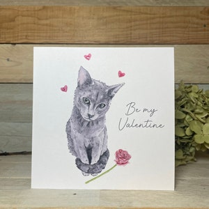 Carte de Saint-Valentin personnalisée avec chat romantique | Adorable carte de Saint-Valentin, chats bleus russes, carte minou, carte du chat, amoureux des chats, art de chat