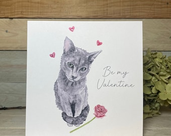 Personalised Romantic Cat Valentines Card | cute valentine card, russian blue cats, kitty card, card from the cat, cat lover, cat art