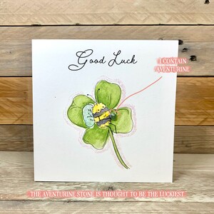Carte de chance personnalisée pour buggy porte-bonheur | Bonne chance | Carte porte-bonheur | Chance irlandaise | trèfle à quatre feuilles | Carte Pierre gemme | Carte Aventurine