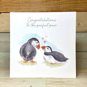 Carte de fiançailles personnalisée de Puffin sur un genou | Carte de félicitations | Carte de mariage | Carte de fiançailles