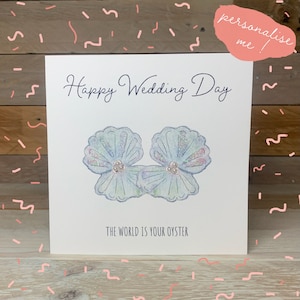 Personalisierte Die Welt ist Ihre Austern-Hochzeits-Karte | einzigartige Hochzeitskarte, nautisch, Vintage Hochzeitskarte, Aquarell, Strandhochzeitskarten