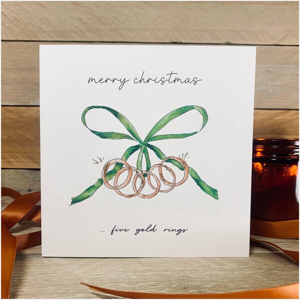 Five Gold Rings Christmas Card | charity Christmas, watercolour Christmas card, weihnachtskarten aquarell, charity Christmas card