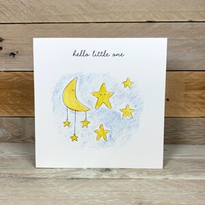 Carte de naissance personnalisée Lune et étoiles | Nouvelle carte bébé | Carte Bienvenue dans le monde pour bébé | Carte Bonjour tout-petit | Carte baby shower