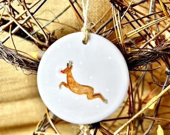 Reindeer Christmas Decoration | ceramic decorations, rudolph christmas decorations, childrens christmas decor, cute christmas decorations
