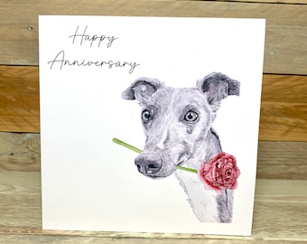 Personalisierte Whippet Jubiläums Karte | Romantische Hunde Jubiläumskarte, Whippet Hundeliebhaber Karte, Hundeliebhaber Karte, Windhund, Frauenkarte