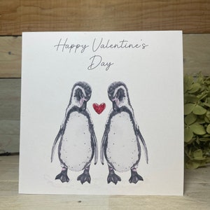 Personalised Penguins Valentines Card | girlfriend valentine, cute valentine card, valentines day, penguin couple, penguin heart card, wife