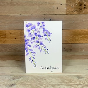 Personalisierte lila Wisteria Dankes-Karte | Blumenkarte | Blauregen | Nur eine Anmerkung | A6 Karte | Leere Karte | Aquarell Karte | Danke