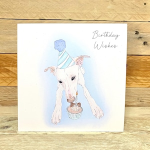 Carte Whippet d'anniversaire personnalisée | Carte d'anniversaire de chien, cupcakes d'anniversaire de chien, chapeau de fête d'anniversaire de chien, carte d'anniversaire amusante pour lui