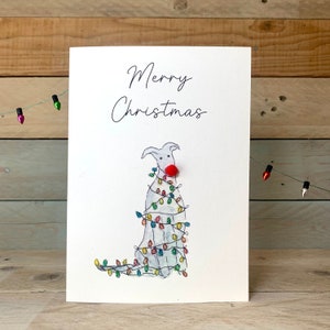 Whippet in Lights Christmas Card | sighthound card, whippet christmas card, whippet xmas card, greyhound card, sighthound