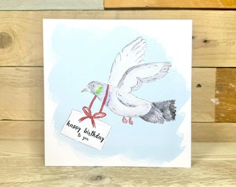 Personalised Pigeon Birthday Card | birthday card for him, garden birds, bird lovers, illustrated bird, birthday card birds, grandad card