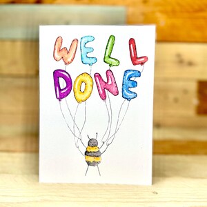 Personalised Well Done Balloon Card | proud of you, you did it, handmade well done, achievement card, bee encouragement card, congrats card