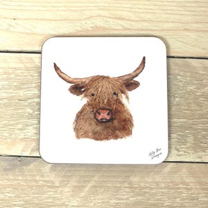 Highland Cow Coaster | highland cattle gifts, mothers day gift, scottish highland cow gift, father&#39;s day coasters, cow drink coasters,