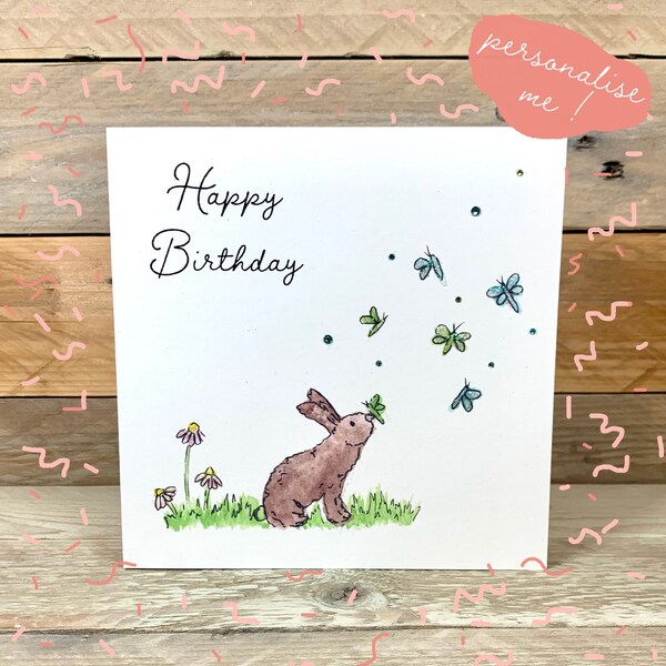 TheCardZoo Cute Bunny Rabbit Personalised Birthday Greetings Card