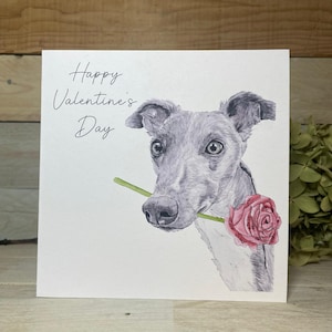 Personalisierte Whippet und Rose Valentinstag Karte | Windhund Karte, Windhund Valentinstag Karte, Valentinstag Karte, Hund, Whippet