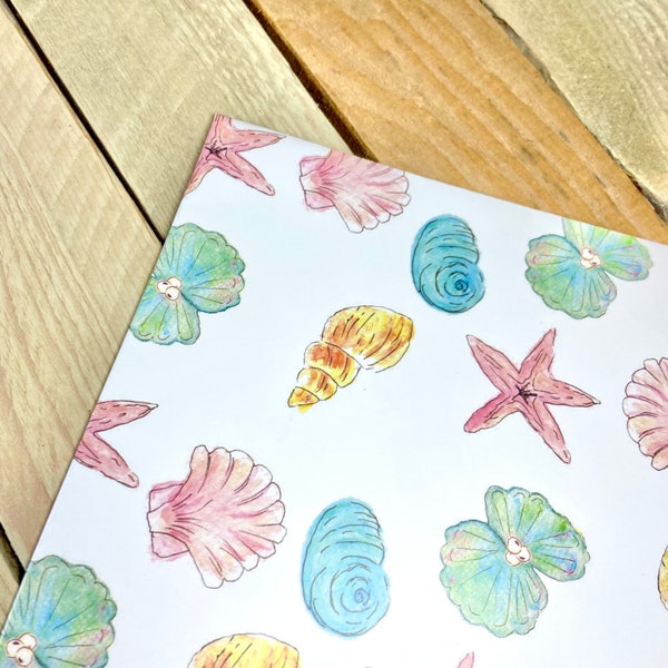 Muscheln Geschenkpapier | Geschenkpapier für Sie, Küsten Geschenkpapier, Muscheln, Strand Geschenkpapier, Hochzeit Geschenkpapier, Meer