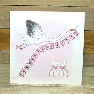 Personalisierte rosa neue Baby Zwillinge Karte | Storch Karte | Neues Baby Karte | Es ist ein Mädchen Karte | Zwillingsmädchen | Zwillingsbabys | Zwillings-Baby-Karte