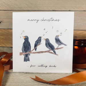 Personalisierte Vier rufende Vögel Weihnachtskarte | zwölf Tage Weihnachten, Vogel Weihnachtskarten, Weihnachtskarte handgemacht, Goldfolie