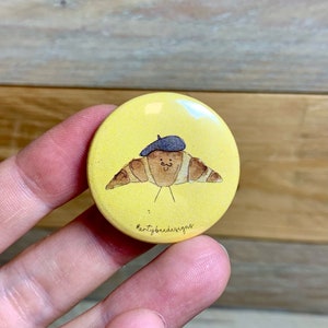 Croissant Pin Badge | stocking stuffers for teens, croissant illustration, button badge, french croissant, small gift ideas for friends