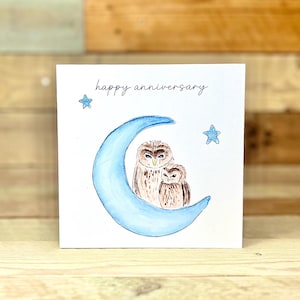 Personalisierte Eule Jahrestag Karte | Ich liebe dich, Hochzeitstag Karte, Freundin, ich liebe dich bis zum Mond und zurück, sentimentale Karte