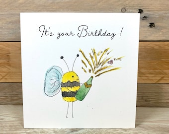 Personalised Bee Birthday Card | bumble bee card, best friend card, cute birthday card, card for friend, alcohol birthday card, best friend