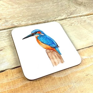 Kingfisher Coaster | bird watcher gift, art coasters, drink coasters, desk coasters, bird coasters, wooden coasters, coaster set