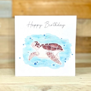 Personalised Turtle Birthday Card | friends birthday card, sea life, ocean birthday, granddaughter, niece birthday cards, card for her