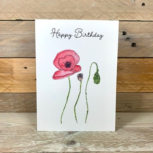 Personalised Poppy Birthday Card | floral birthday card, flower card, card for friend, pretty birthday card, artist card, red poppy flower