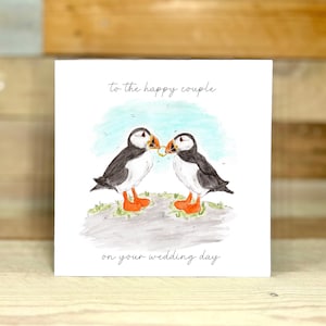 Personalised Puffin Wedding Card | custom wedding card, unique wedding card, fun wedding cards, congratulations on your wedding, love