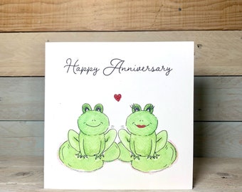 Personalised Frog Anniversary Card | frog romantic card, frog greeting card, cute anniversary, frog couple card, card for wife