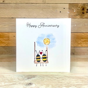 carte personnalisée d'anniversaire d'abeille | carte romantique, jolie carte d'anniversaire, petite amie, lune et dos, carte d'anniversaire pour elle et lui, romantique