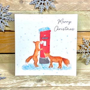 Carte de Noël personnalisée renard | voeux de Noël, carte de Noël faite main, cartes de Noël uniques, Noël aquarelle, boîte aux lettres