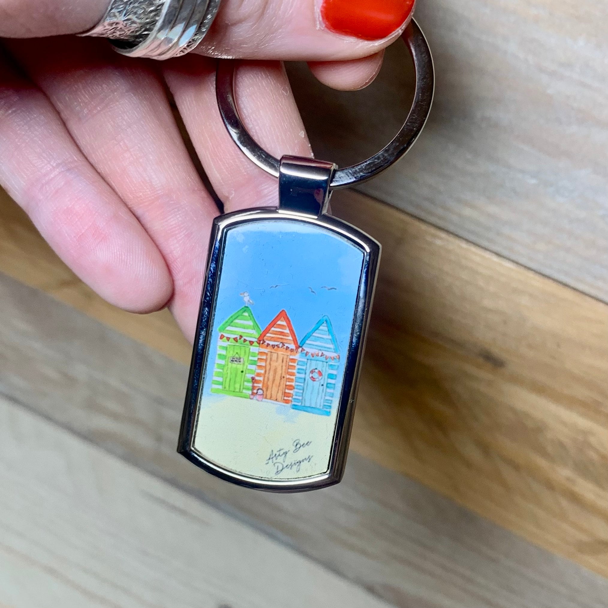 Porte-clé en bois de maison de plage, porte-clé de maison de