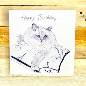 Carte d'anniversaire personnalisée de chat de Birmanie | chat duveteux, carte pour amoureux des chats, anniversaire d'adolescent, chat illustré, cartes d'anniversaire d'amis