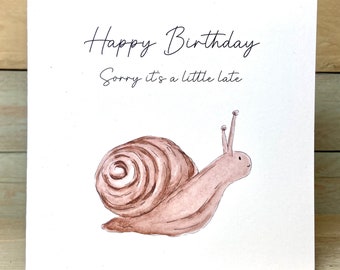 d'anniversaire personnalisée en forme d'escargot | anniversaire en retard, carte en retard, carte d'anniversaire en retard, carte d'escargot, pour lui, courrier postal, en retard, carte drôle