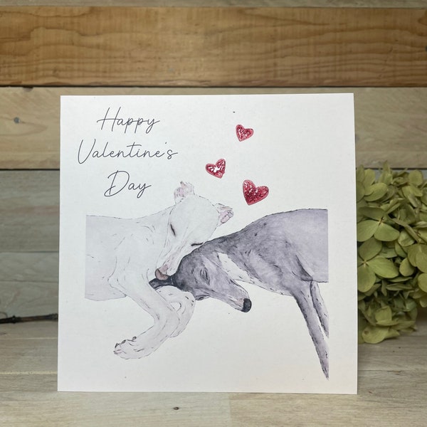 Whippets Cuddling Valentines Card | sighthound card, dog valentine card, whippet love card, valentine card, dog valentines day, greyhound